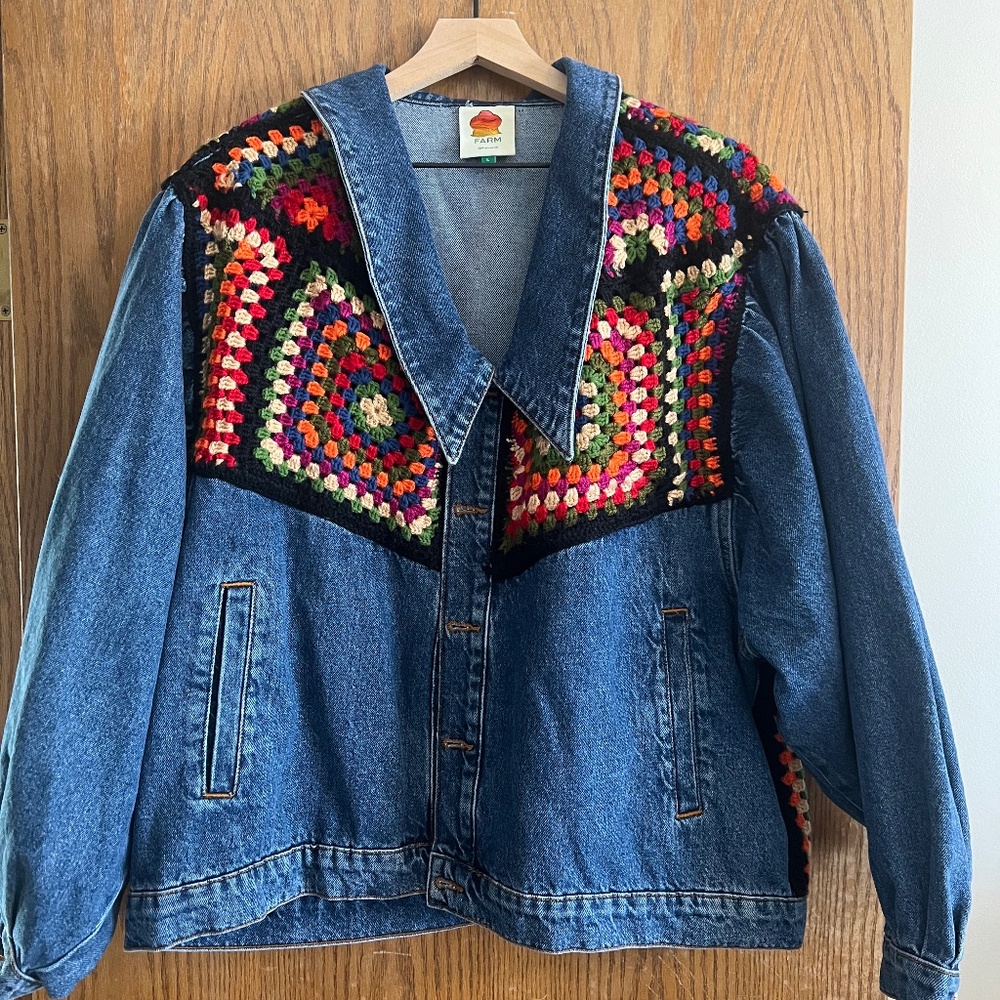 Farm Rio Crocheted Denim Jacket Size L